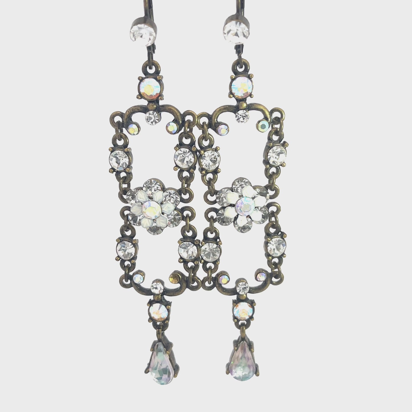 Load and play video in Gallery viewer, White Crystal Flower Drop Earring
