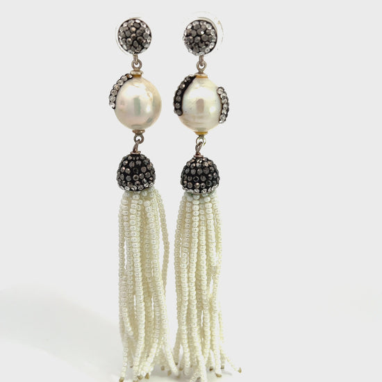 Load and play video in Gallery viewer, Pearl Long Tassel Sterling Silver Earring
