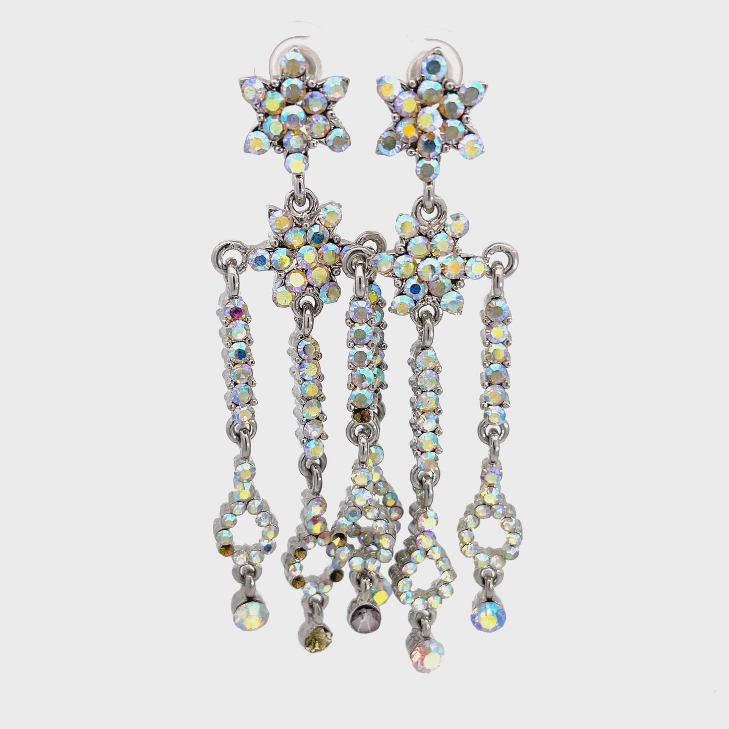 Load and play video in Gallery viewer, Iridescent Crystal Triple Dangle Chandelier Earring
