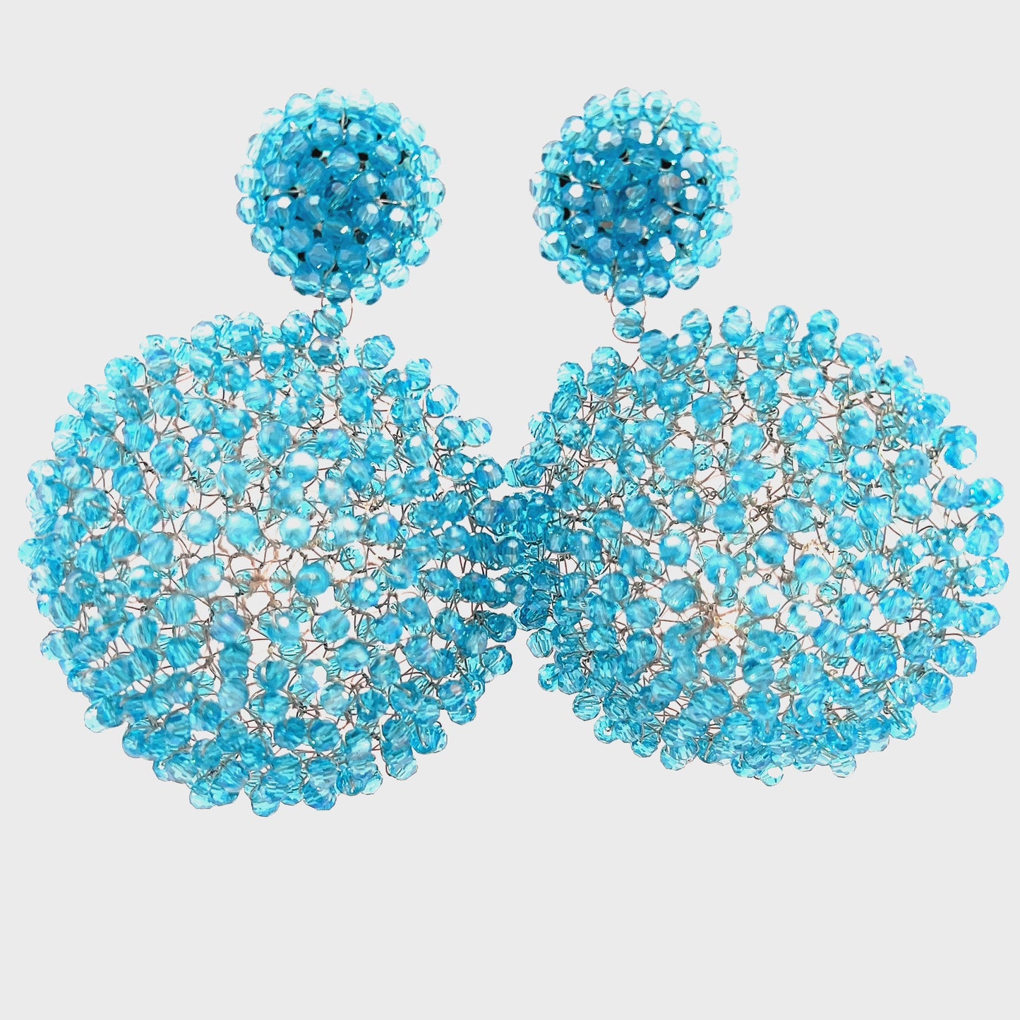 Load and play video in Gallery viewer, Turquoise Iridescent Crystal Sphere Statement Clip On Earring
