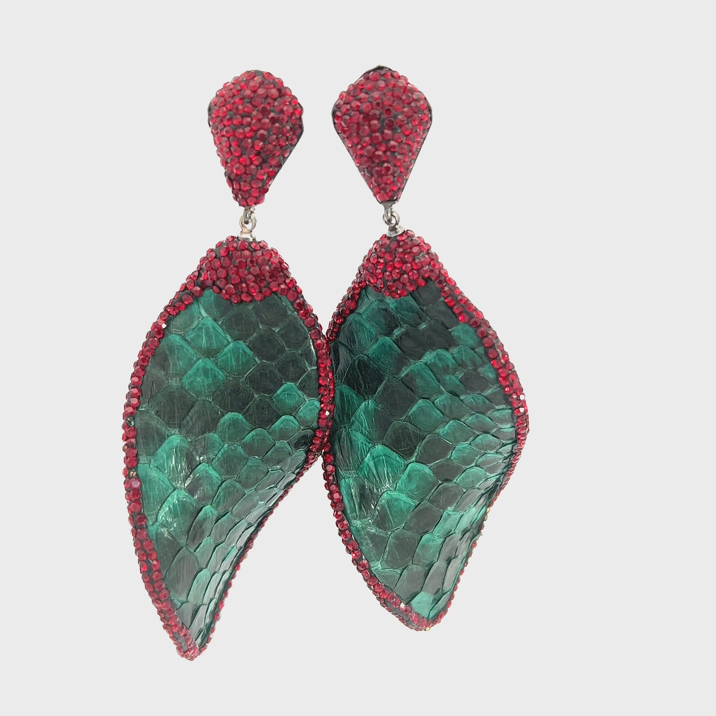 Load and play video in Gallery viewer, Green &amp;amp; Red Python Leather Sterling Silver Earring
