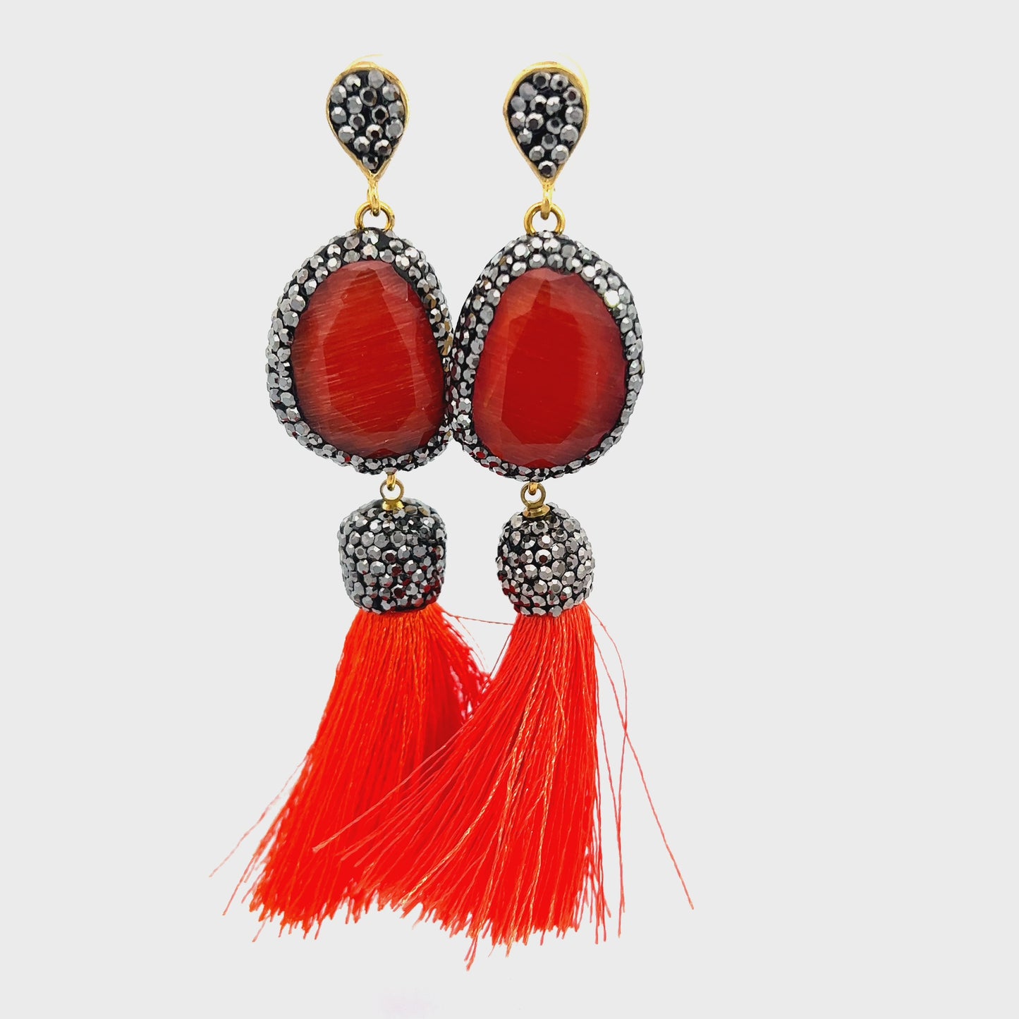 Load and play video in Gallery viewer, Red &amp;amp; Orange Crystal Tassel Earring
