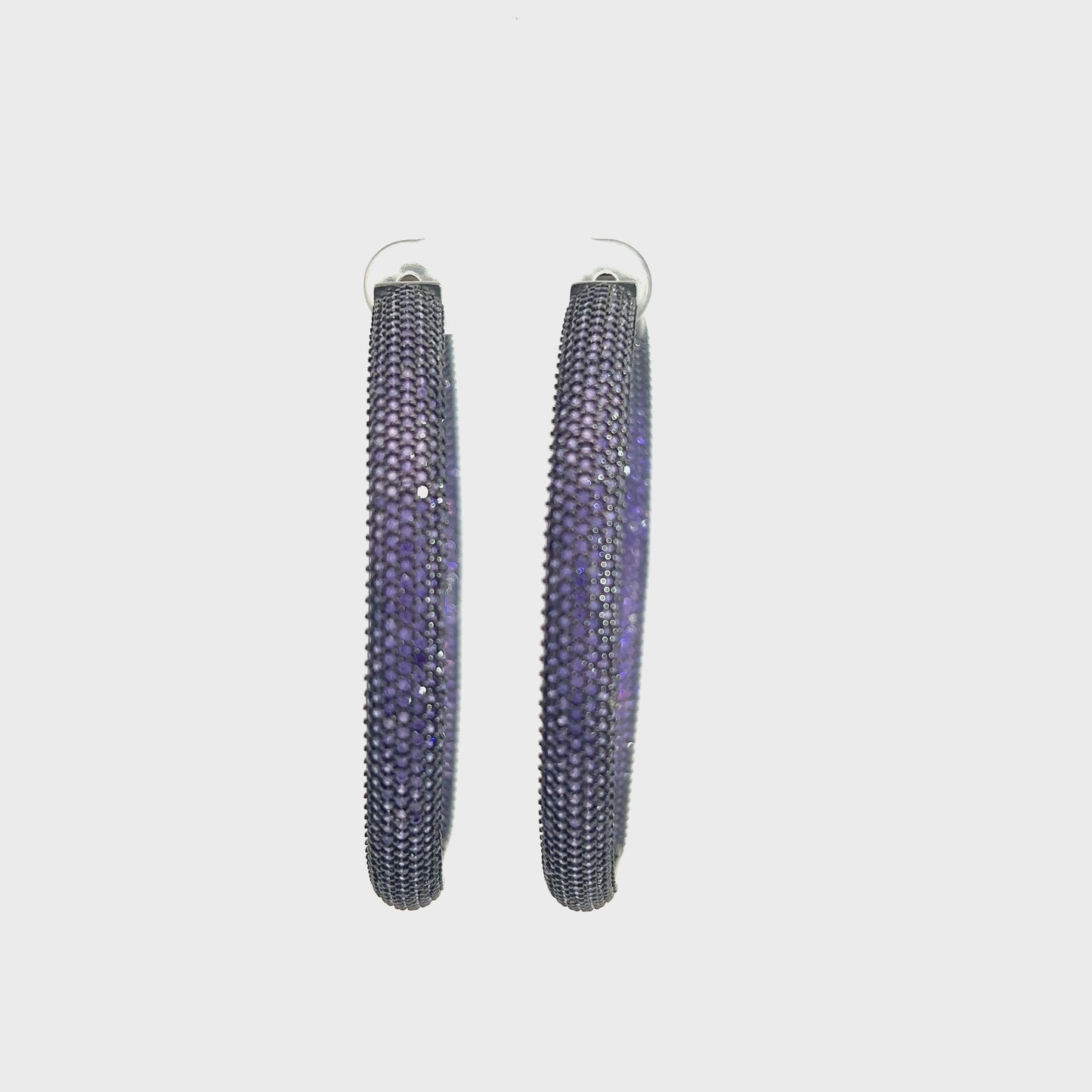 Load and play video in Gallery viewer, Purple Pave Crystal Sterling Silver Hoops
