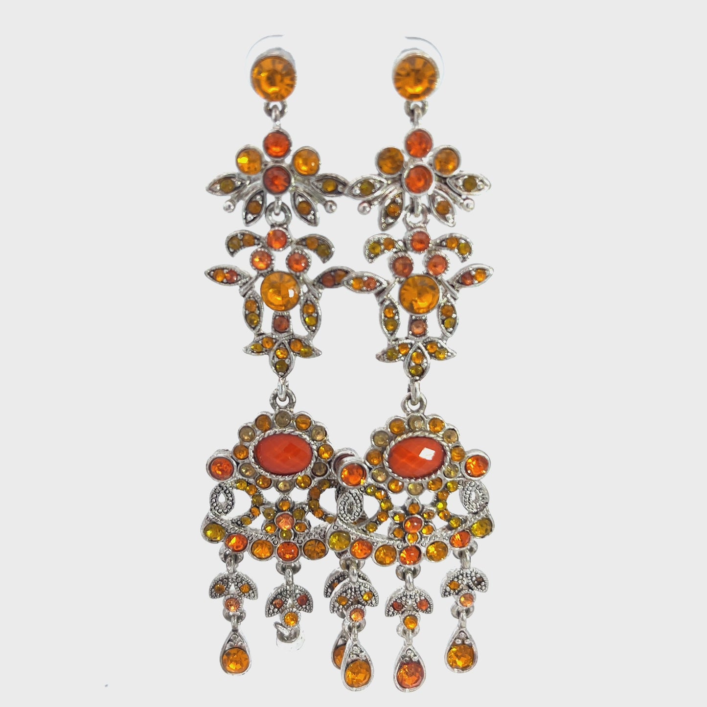 Load and play video in Gallery viewer, Orange Tiered Chandelier Crystal Earring
