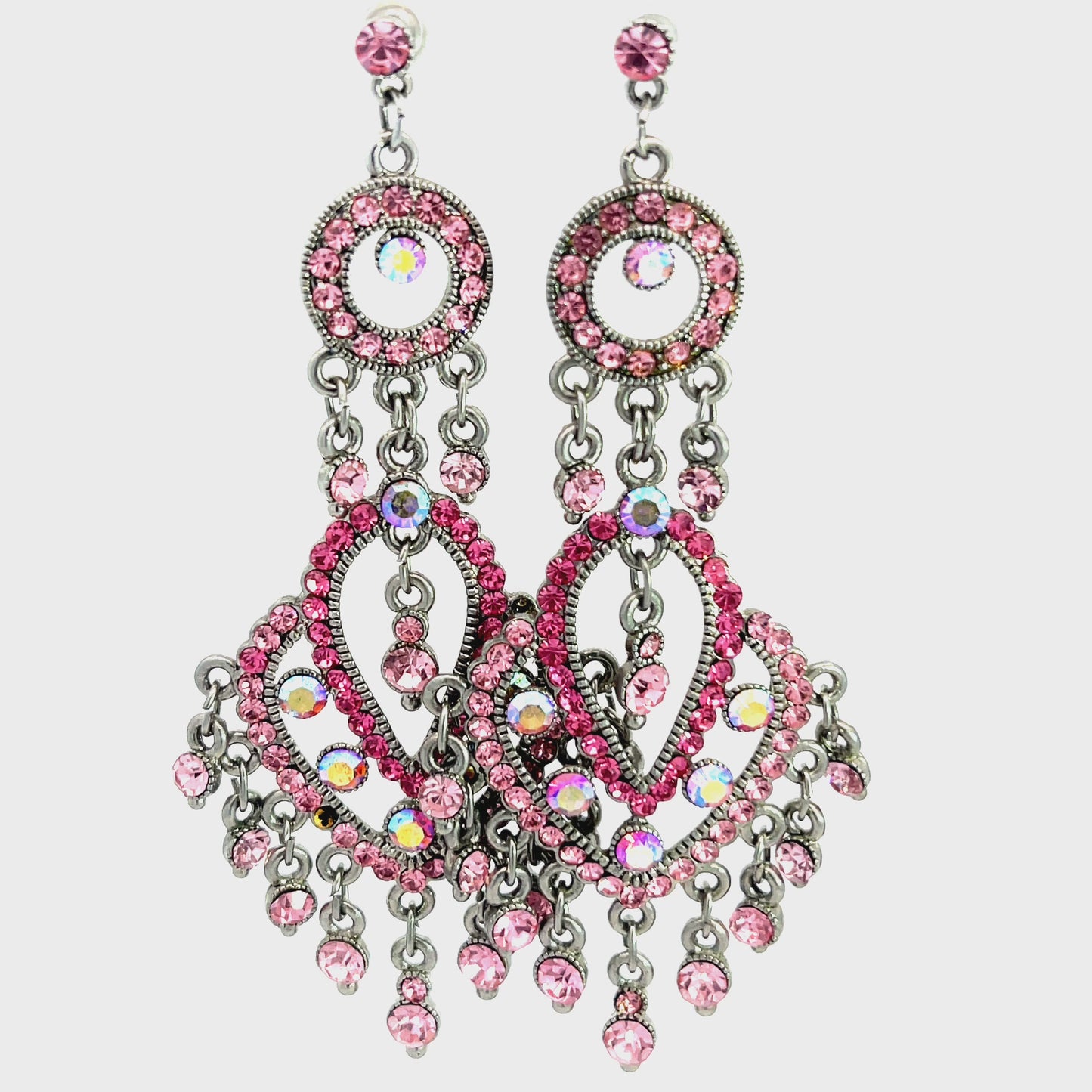 Load and play video in Gallery viewer, Pink Large Crystal Chandelier Statement Earring
