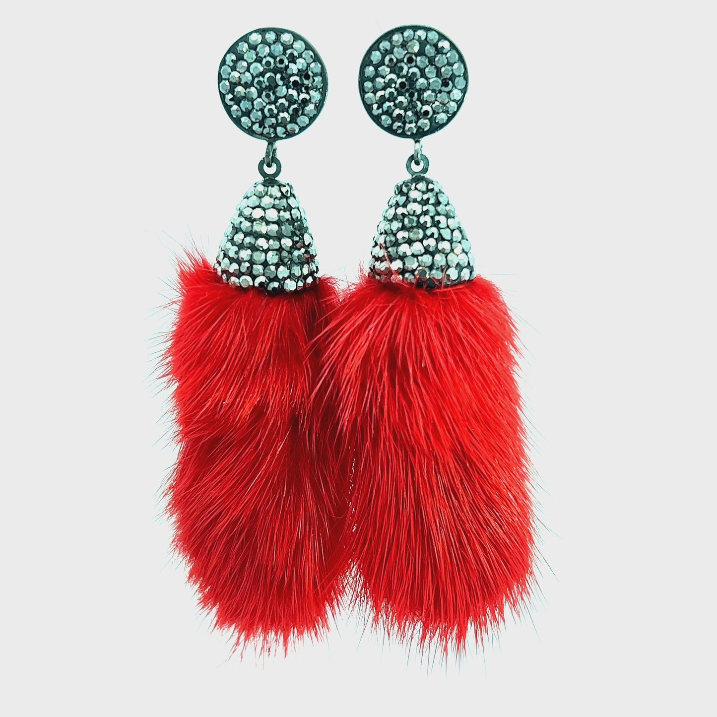 Load and play video in Gallery viewer, Red Fur Drop Crystal Earring
