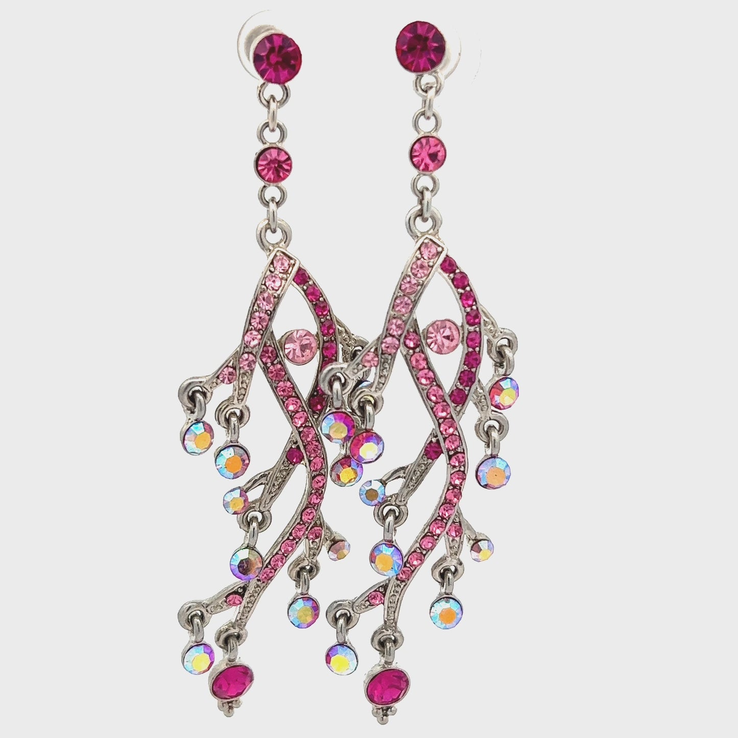 Load and play video in Gallery viewer, Pink &amp;amp; Iridescent Chandelier Drop Earrings
