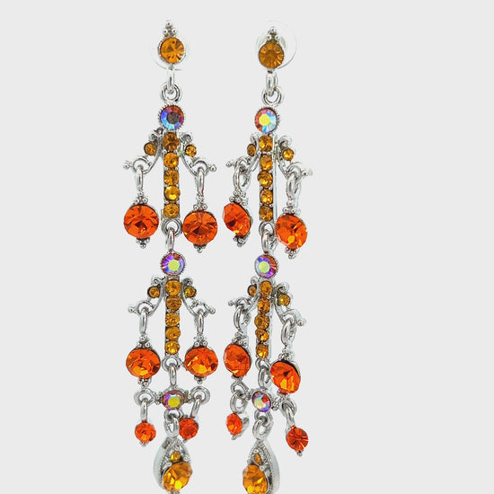 Load and play video in Gallery viewer, Orange Crystal Long Earrings
