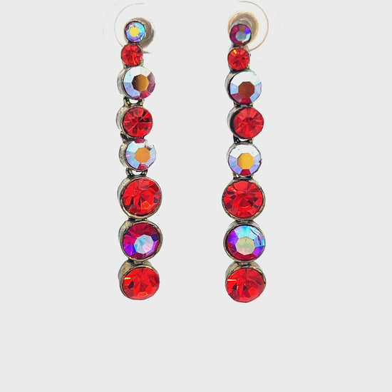 Red Crystal and Iridescent Drop Earrings