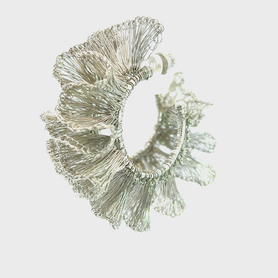 Load and play video in Gallery viewer, Large Silver Ruffle Statement Hoops
