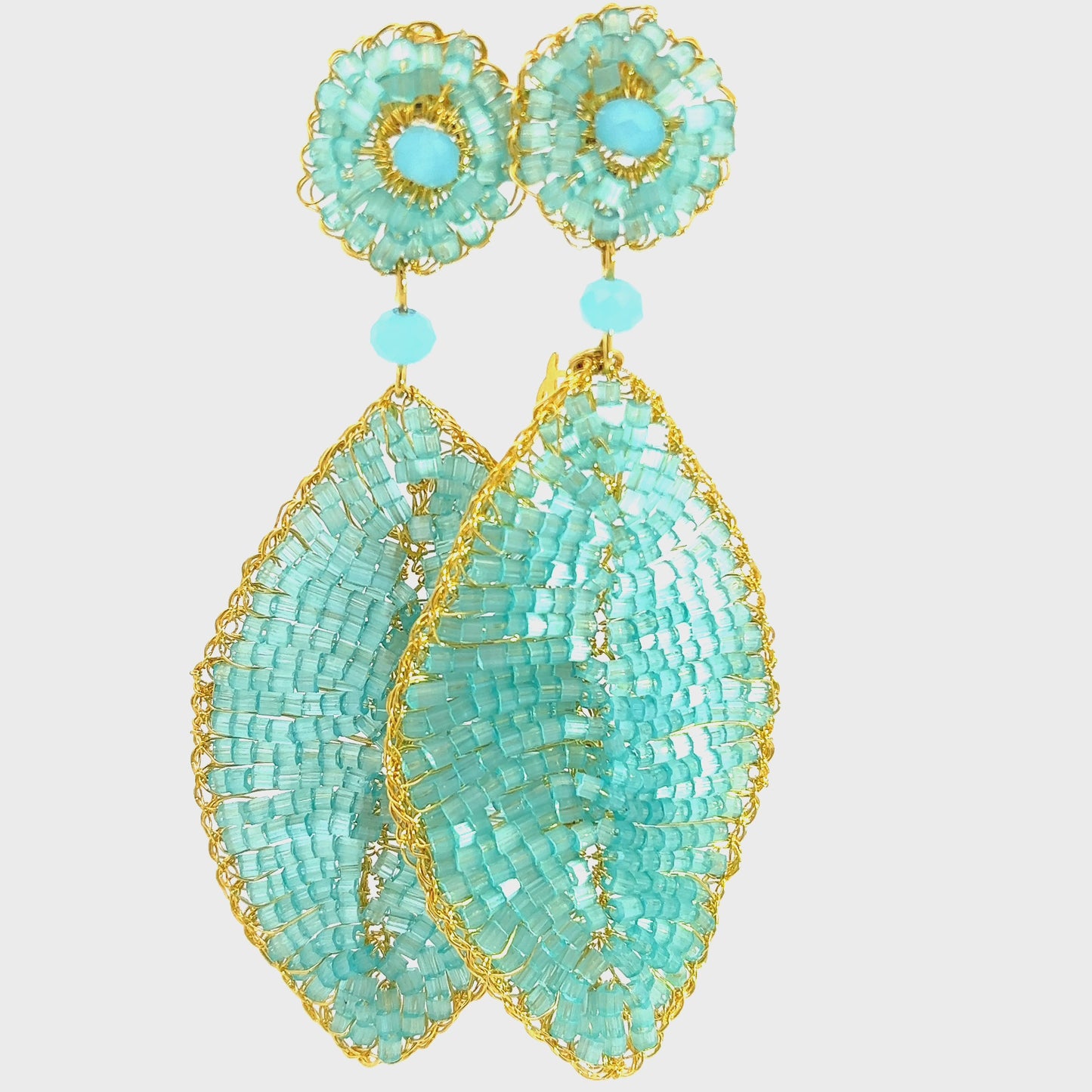 Load and play video in Gallery viewer, Blue Aqua Crystal Leaf Statement Earring
