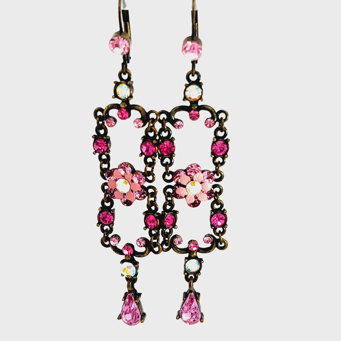 Load and play video in Gallery viewer, Pink Flower Crystal Drop Earring
