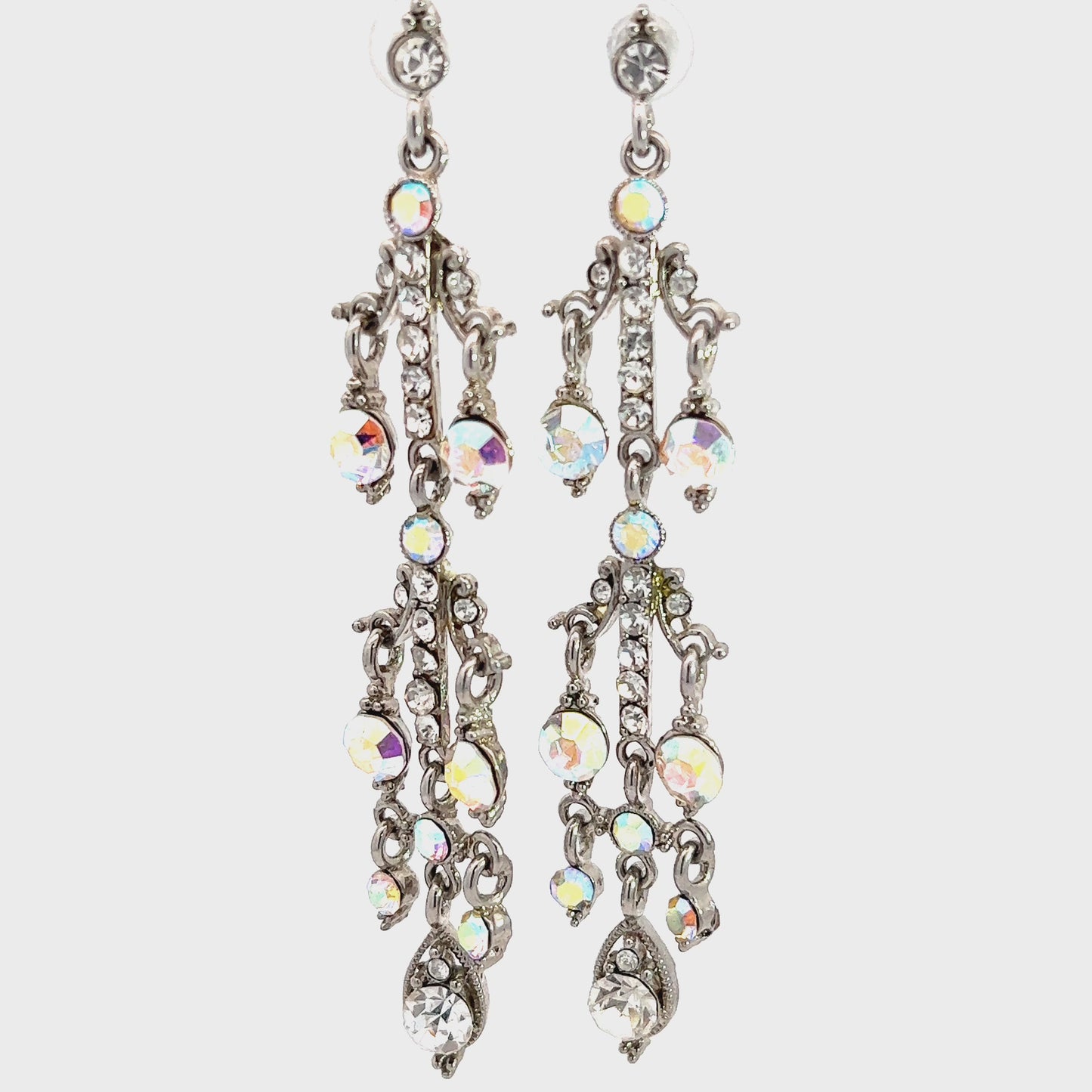 Load and play video in Gallery viewer, Iridescent Crystal Silver Statement Earrings
