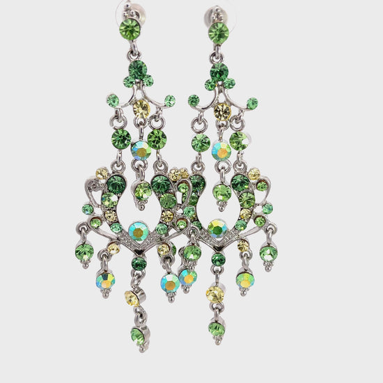 Load and play video in Gallery viewer, Green Cascade Crystal Chandelier Earring
