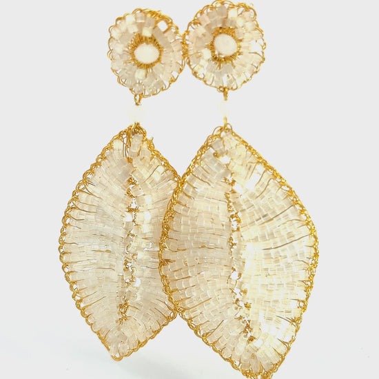 Load and play video in Gallery viewer, Ivory &amp;amp; Gold Leaf Statement Earring
