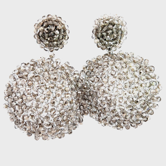Load and play video in Gallery viewer, Silver Dark Crystal Sphere Statement Clip On Earring
