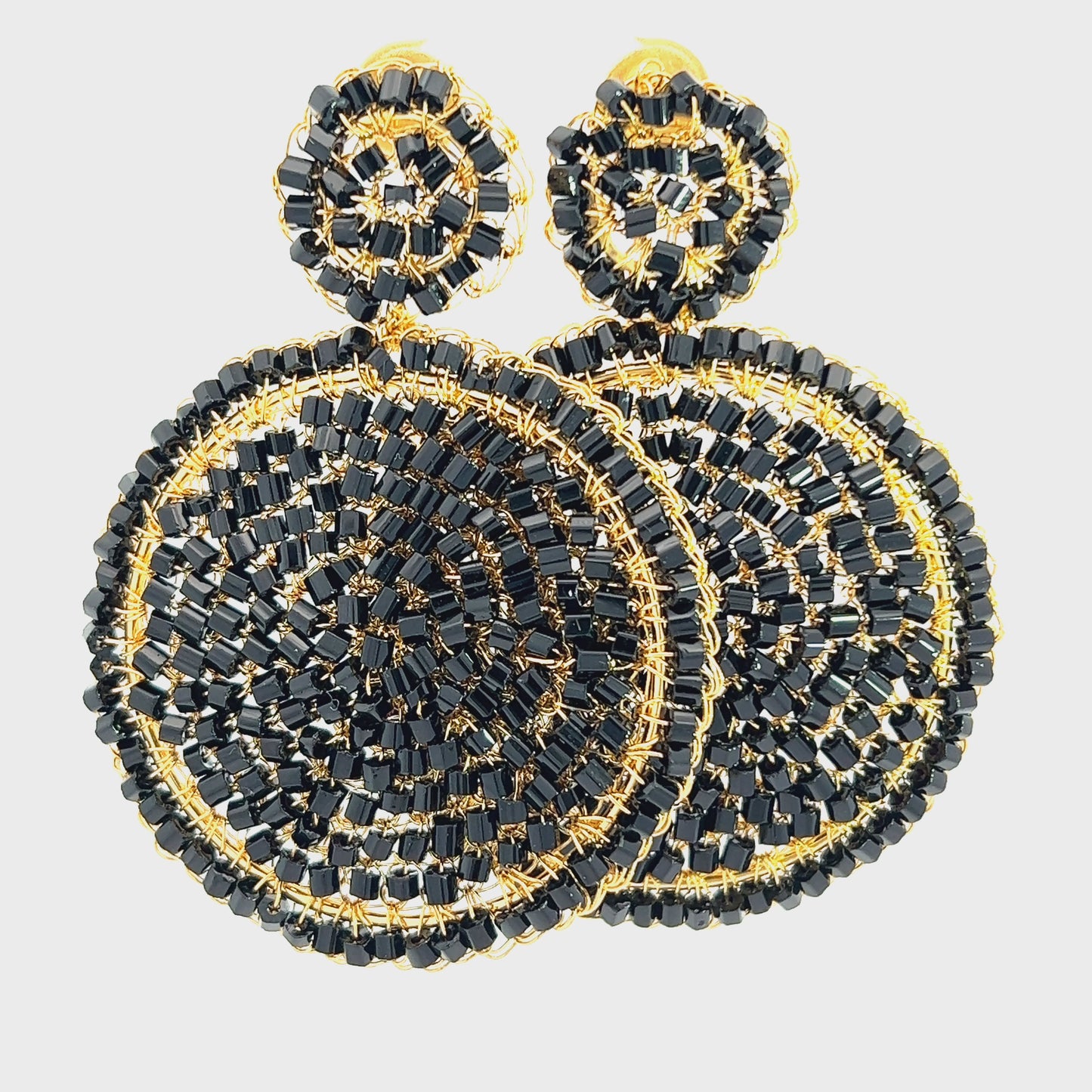 Load and play video in Gallery viewer, Black and Gold Crystal Statement Earring
