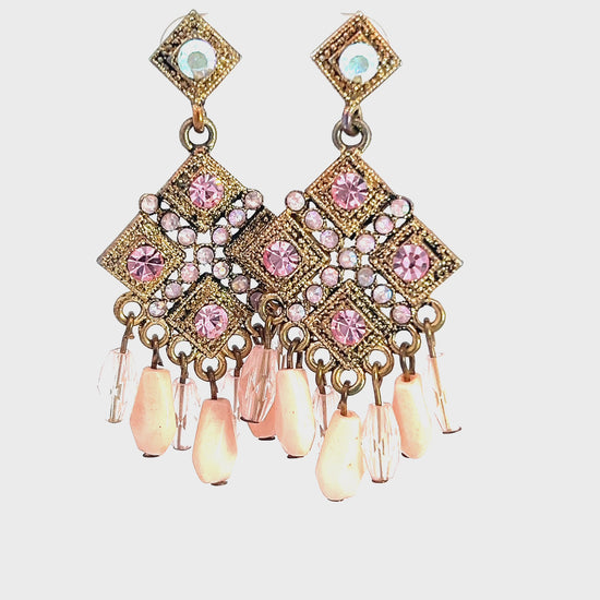 Load and play video in Gallery viewer, Pink &amp;amp; Peach Gold Dangle Earring
