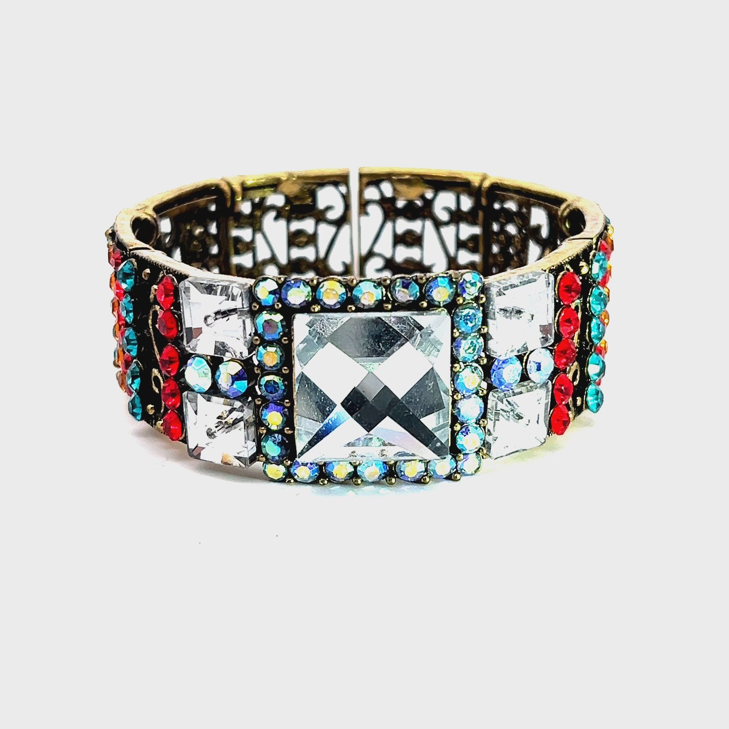 Load and play video in Gallery viewer, Multicolor Crystal Square Bracelet
