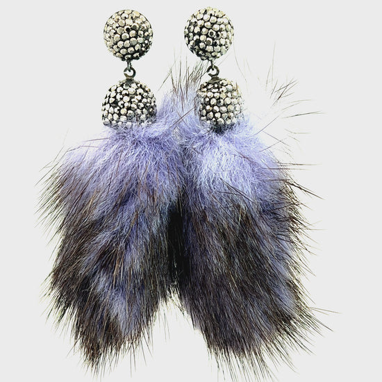 Load and play video in Gallery viewer, Purple and Black Fur Drop Crystal Earring
