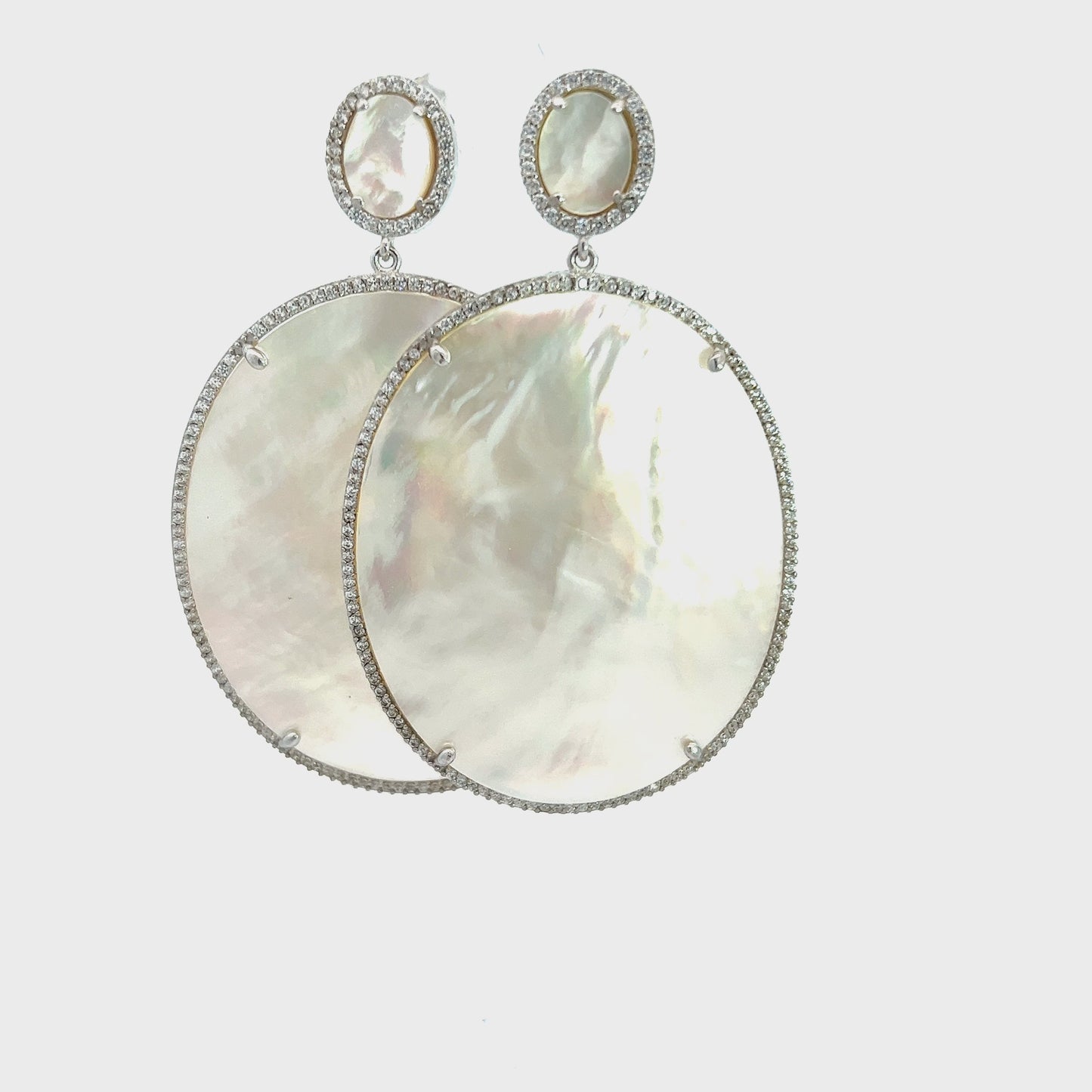 Load and play video in Gallery viewer, Mother Of Pearl Sterling Silver and CZ Statement Earring
