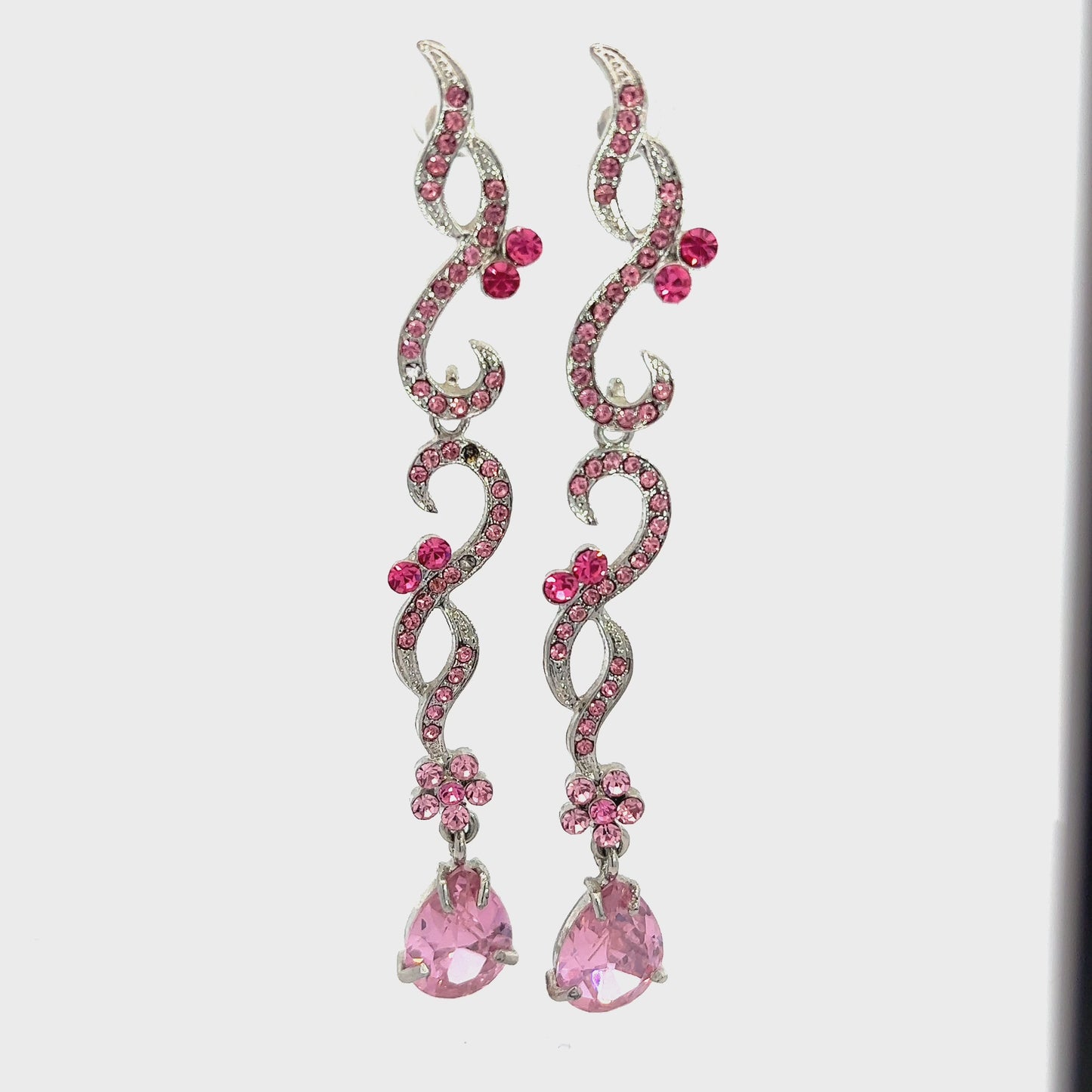 Load and play video in Gallery viewer, Pink Crystal Drop CZ Statement Earrings
