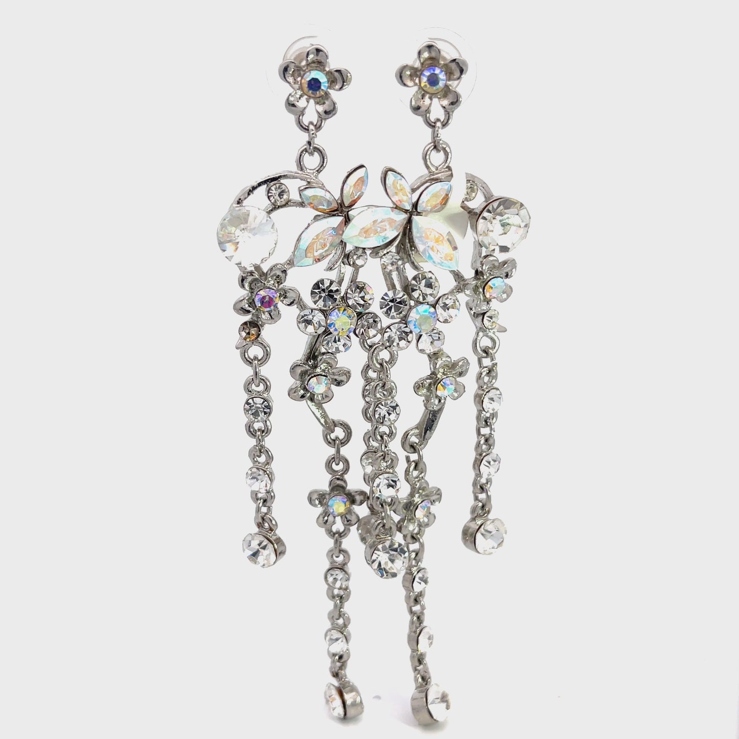 Load and play video in Gallery viewer, Iridescent Crystal Flower Dangle Chandelier Earring
