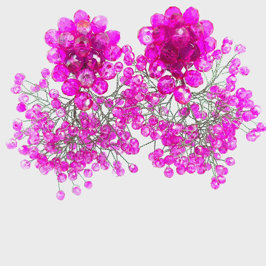 Load and play video in Gallery viewer, Pink Crystal Sculpture Statement Clip On Earring
