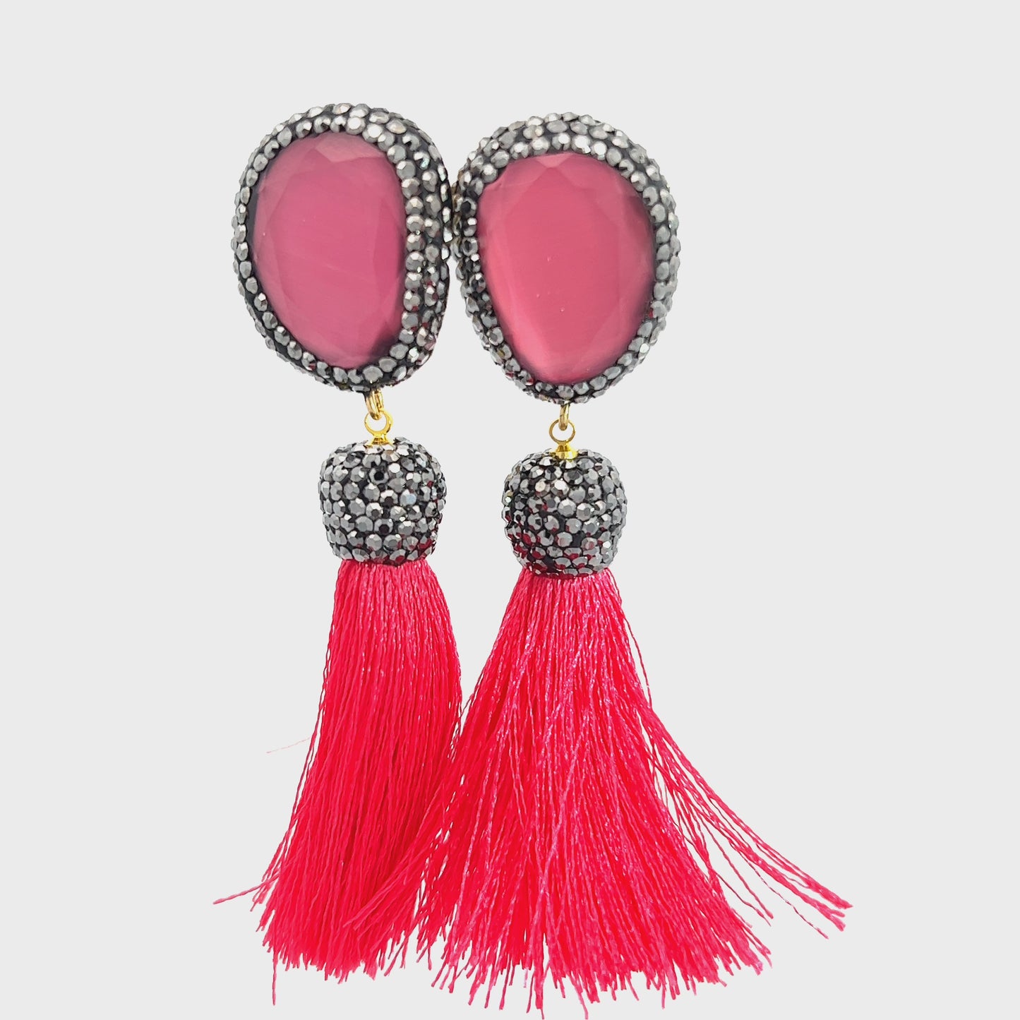 Load and play video in Gallery viewer, Hot Pink Tassel &amp;amp; Crystal Earring
