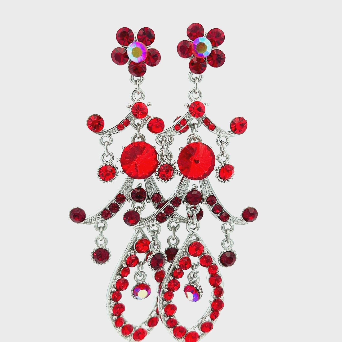 Load and play video in Gallery viewer, Red Crystal Chandelier Statement Earrings
