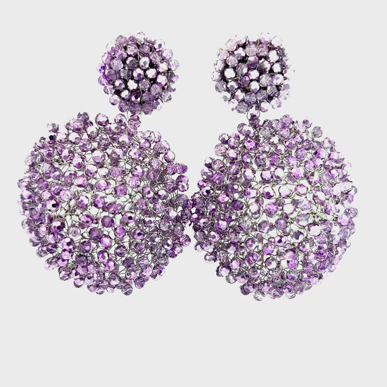 Load and play video in Gallery viewer, Purple Crystal Sphere Statement Clip On Earring
