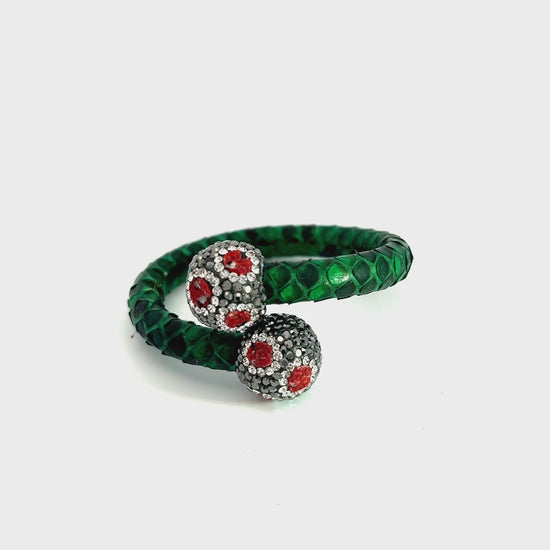 Load and play video in Gallery viewer, Green Sultry Serpent Leather Bracelet
