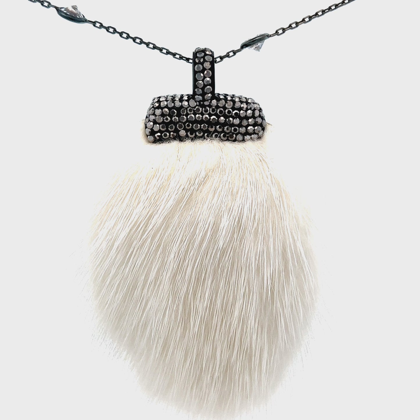 Load and play video in Gallery viewer, White Luxe Fur Crystal Pendant Sterling Silver CZ Necklace

