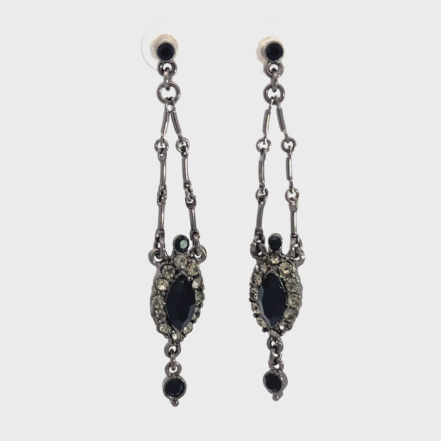 Load and play video in Gallery viewer, Black Long Silver Drop Earring
