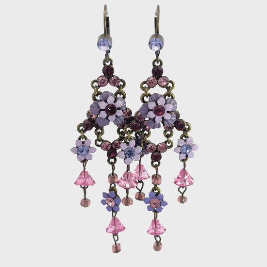 Load and play video in Gallery viewer, Purple Flower Chandelier Earrings
