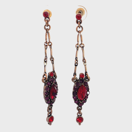 Load and play video in Gallery viewer, Red Crystal Long Gold Drop Earring
