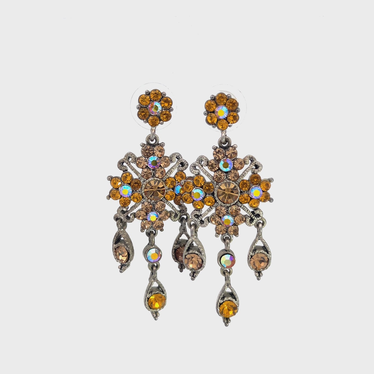 Load and play video in Gallery viewer, Golden Yellow Crystal Chandelier Earring

