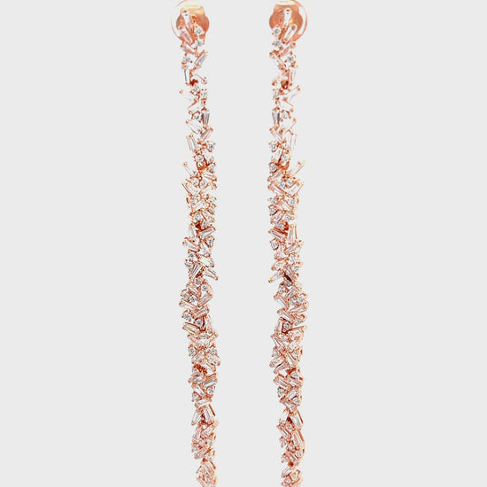 Load and play video in Gallery viewer, Rose Gold CZ Baguette Sterling Silver Long Earring
