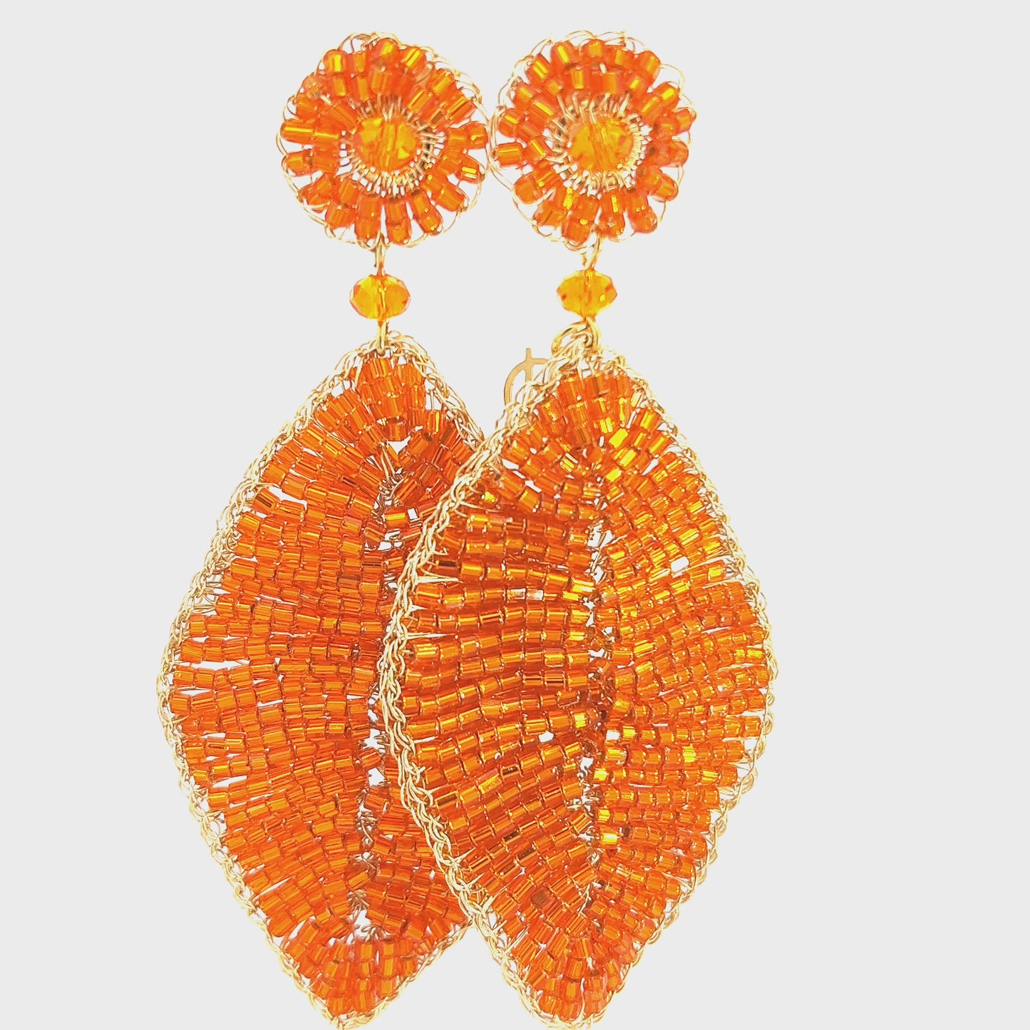 Load and play video in Gallery viewer, Orange Crystal Gold Leaf Statement Earring
