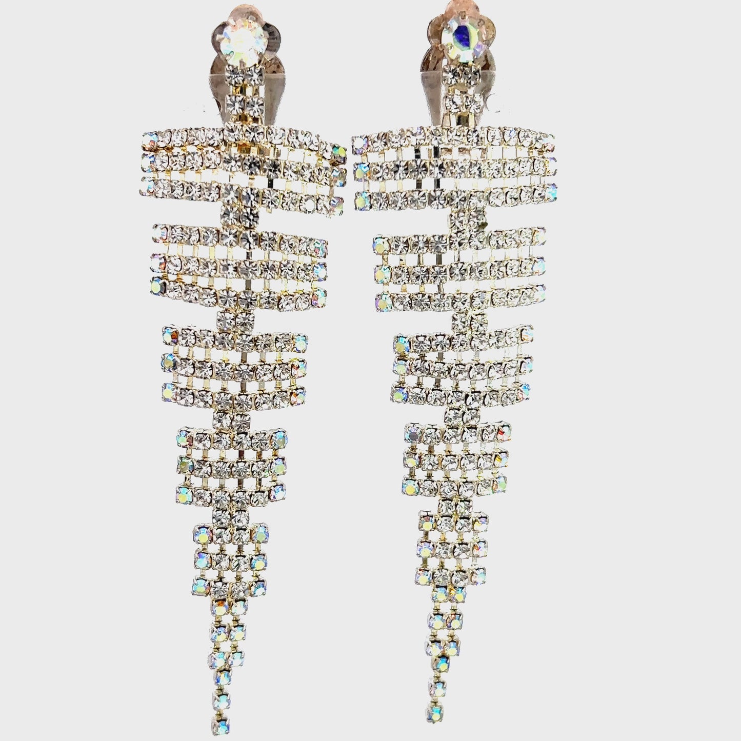 Load and play video in Gallery viewer, Rhinestone Long Clip On Drop Earring
