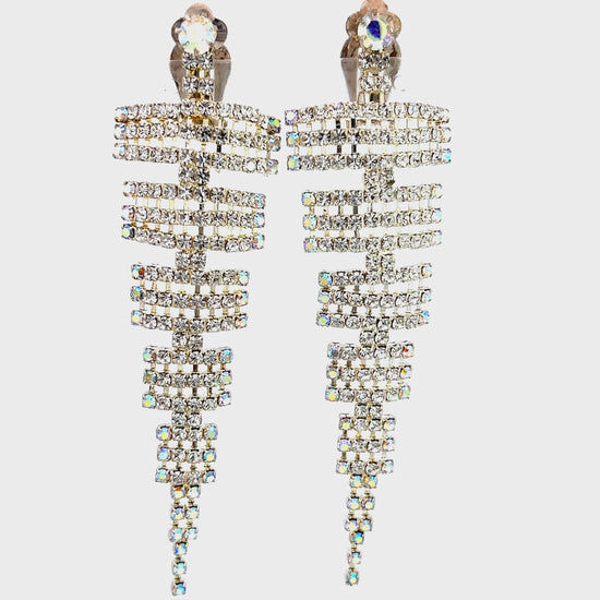 Load and play video in Gallery viewer, Rhinestone Long Clip On Drop Earring
