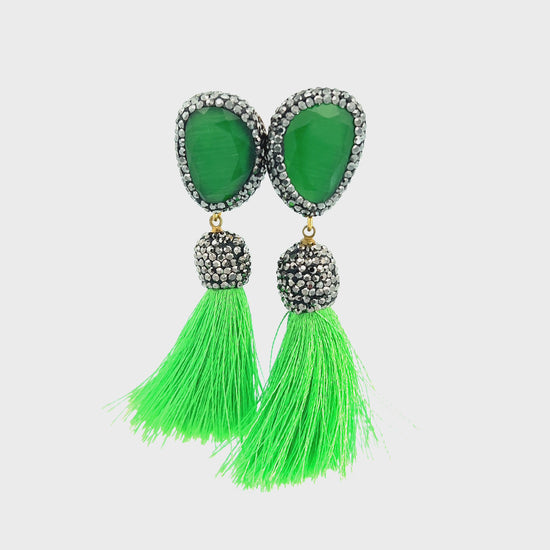 Load and play video in Gallery viewer, Lime Green Tassel Earring
