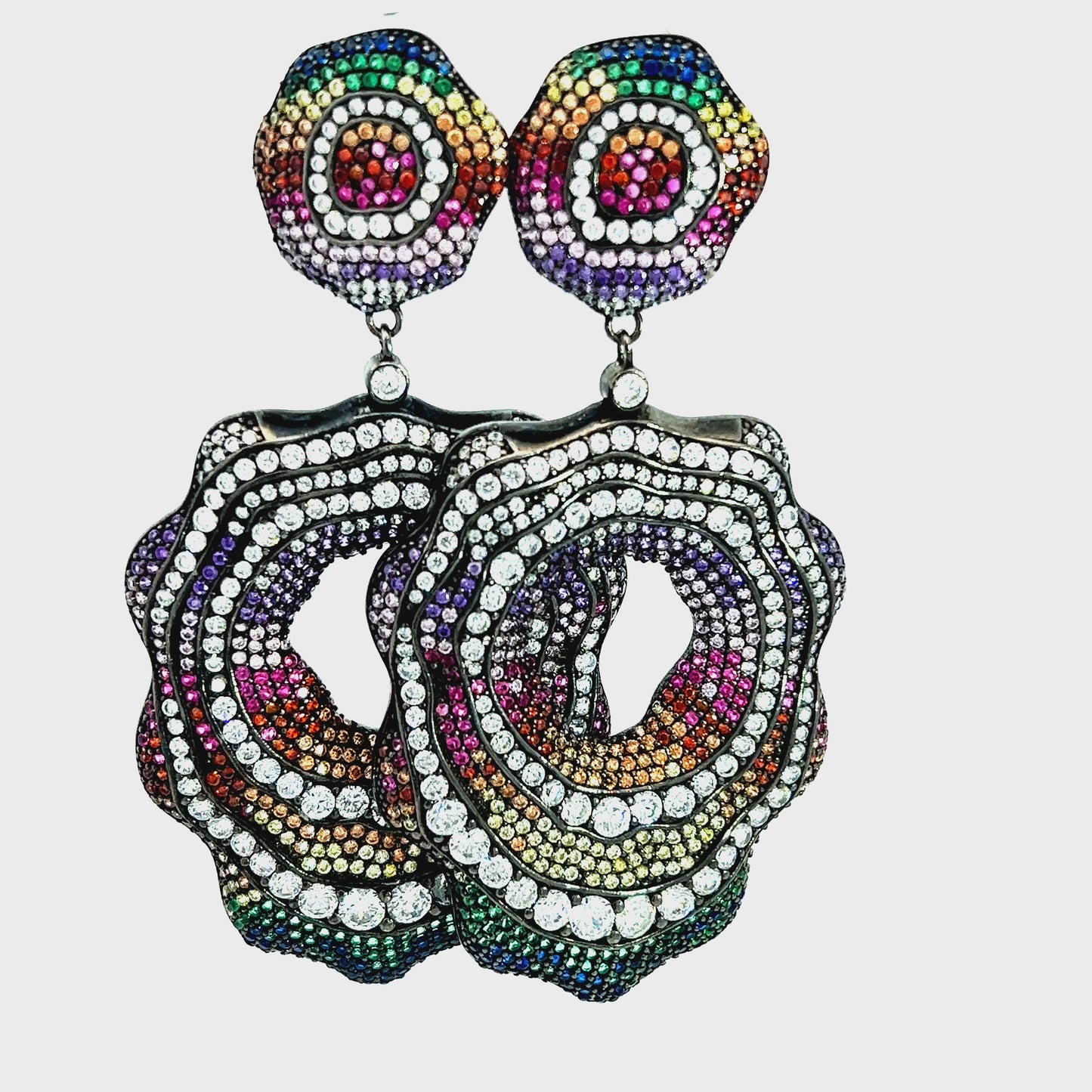 Load and play video in Gallery viewer, Multicolor Sterling Silver &amp;amp; CZ Crystal Statement Earring
