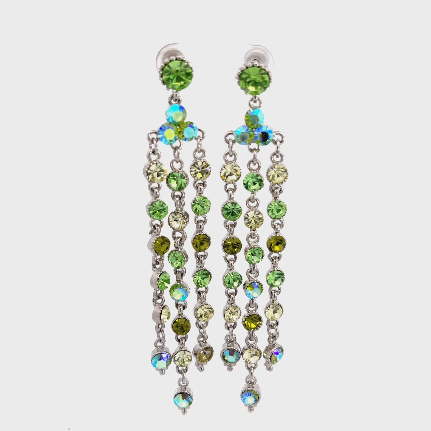Load and play video in Gallery viewer, Green Crystal Fringe Chandelier Earring
