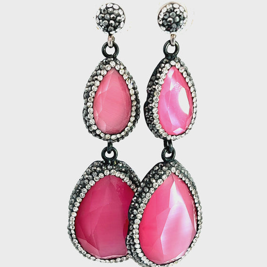 Load and play video in Gallery viewer, Pink Tourmaline Long Sterling Silver Earring

