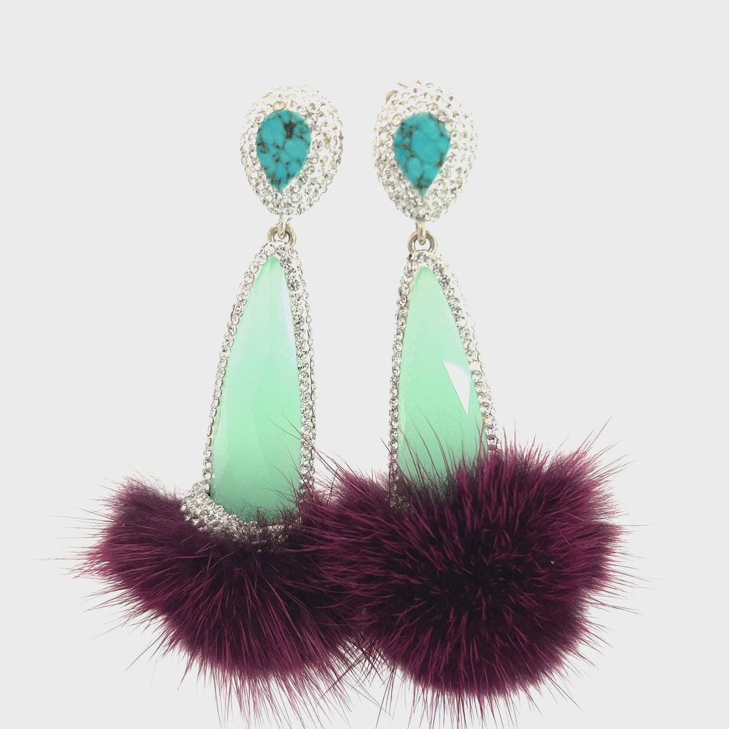 Load and play video in Gallery viewer, Mint Winterland Fur Multicolor Earrings
