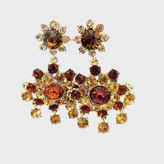 Load and play video in Gallery viewer, Gold and Brown Crystal Chandelier Earring
