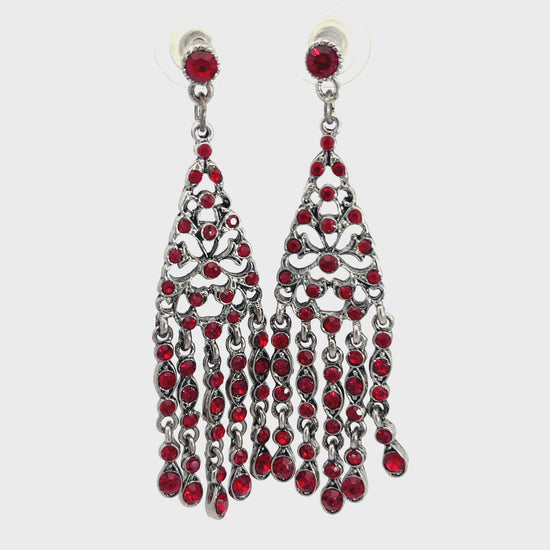 Load and play video in Gallery viewer, Red Crystal Chain Fringe Chandelier Earring
