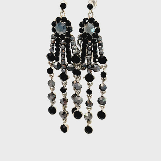 Load and play video in Gallery viewer, Black and Silver Crystal Chandelier Earrings
