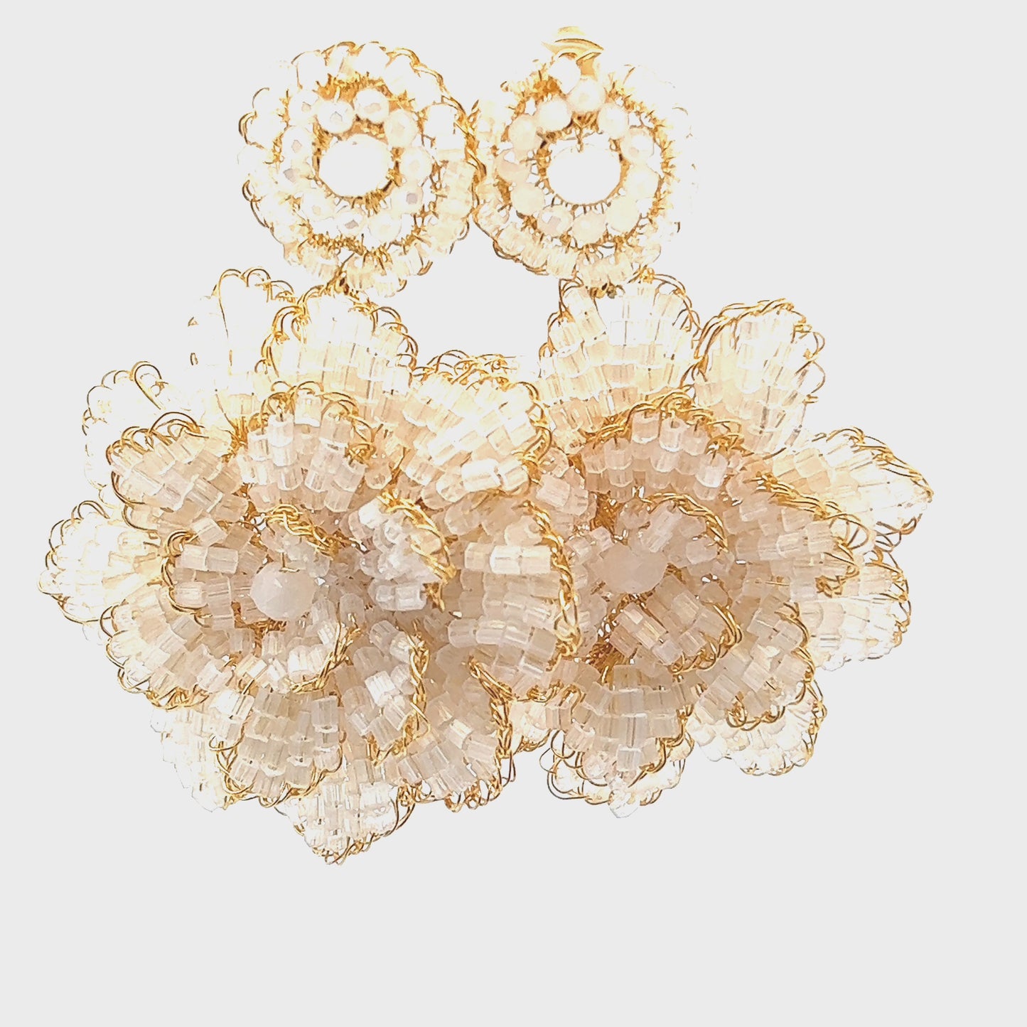 Load and play video in Gallery viewer, Ivory &amp;amp; Gold Floral Crystal Statement Earring
